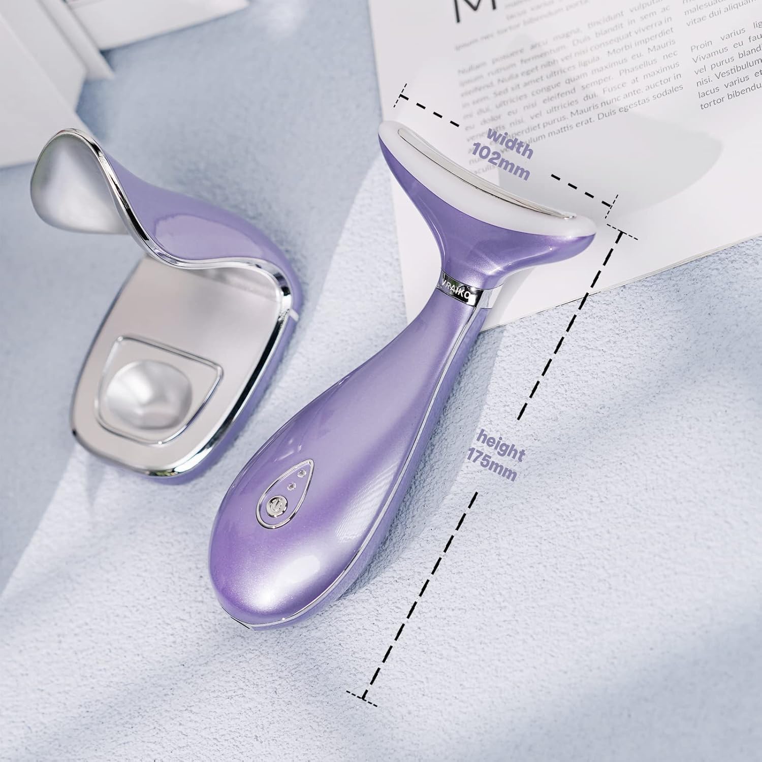 Detalle de VRAIKO LILY Massaggiatore viso-collo: 3 modalità di ringiovanimento con vibrazione e LED termico