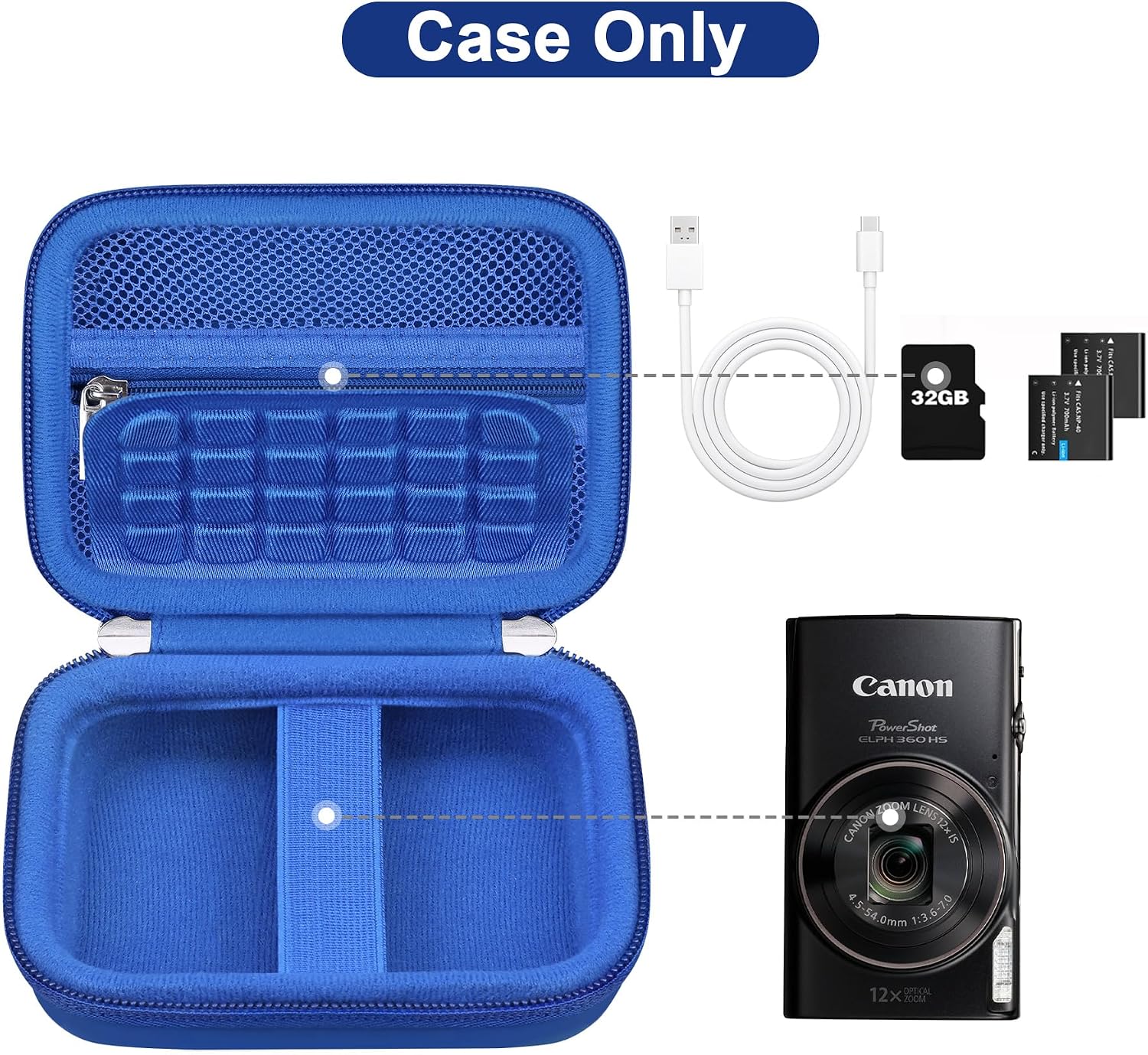 Thumbnail 1 de Canboc Carrying Case (Case Only) for Canon IXUS 185/285 and Sony DSC-W830/W800 digital cameras — blue mesh pocket