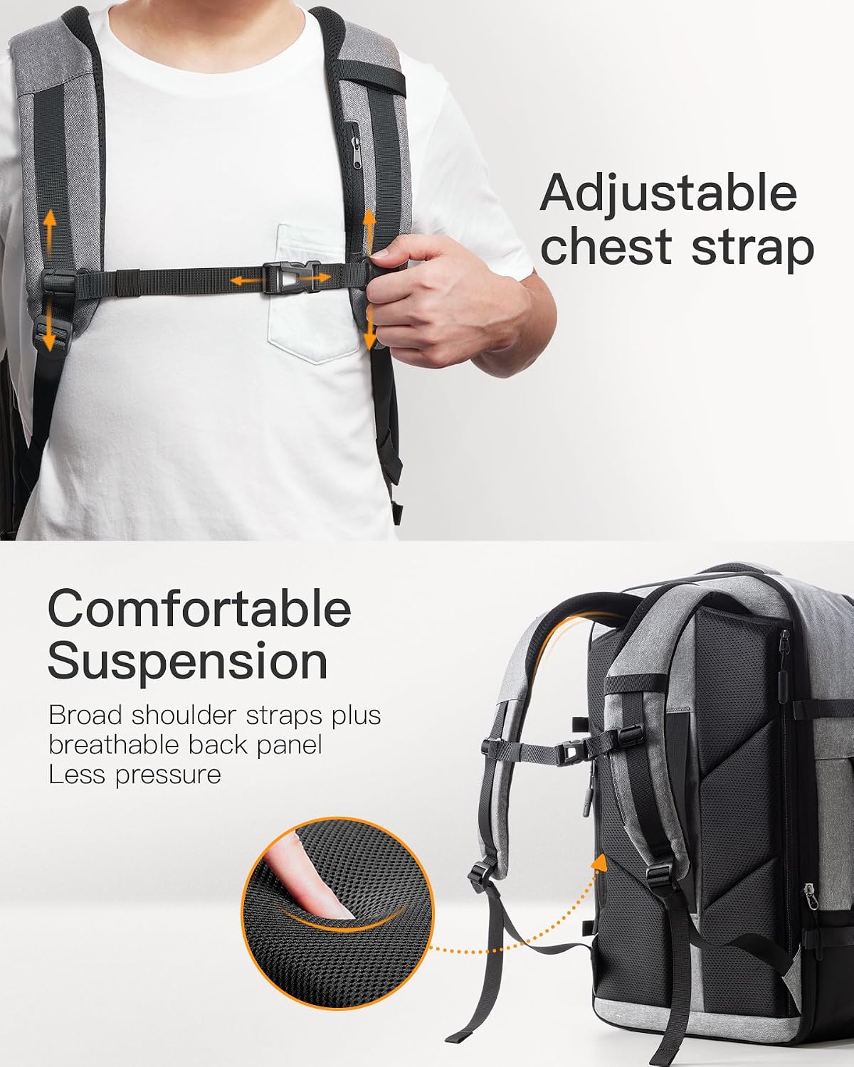 Thumbnail 6 de Inateck Lightour expandable cabin travel backpack (38.5–46.2L) with 17.3" laptop compartment