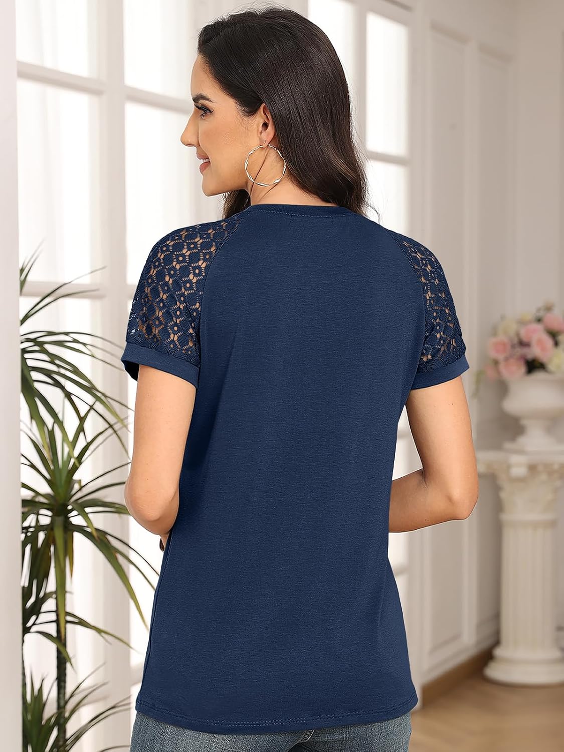 Thumbnail 4 de AUTOMET Women’s Lace Short Sleeve Blouse (Soft Business Casual Top) for Summer Office Wear
