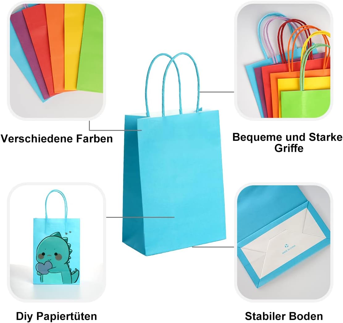 Detalle de NADSSJL Geschenktüten – 12 robuste Kraftpapier-Tüten mit Henkel, 15 x 8 x 21 cm