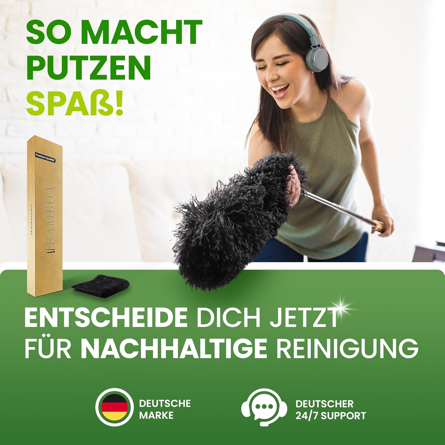 Detalle 2 de BAMBUA Staubwedel Teleskop (240 cm) – Effektive Staub- &, Spinnenwebenentfernung mit Mikrofaser