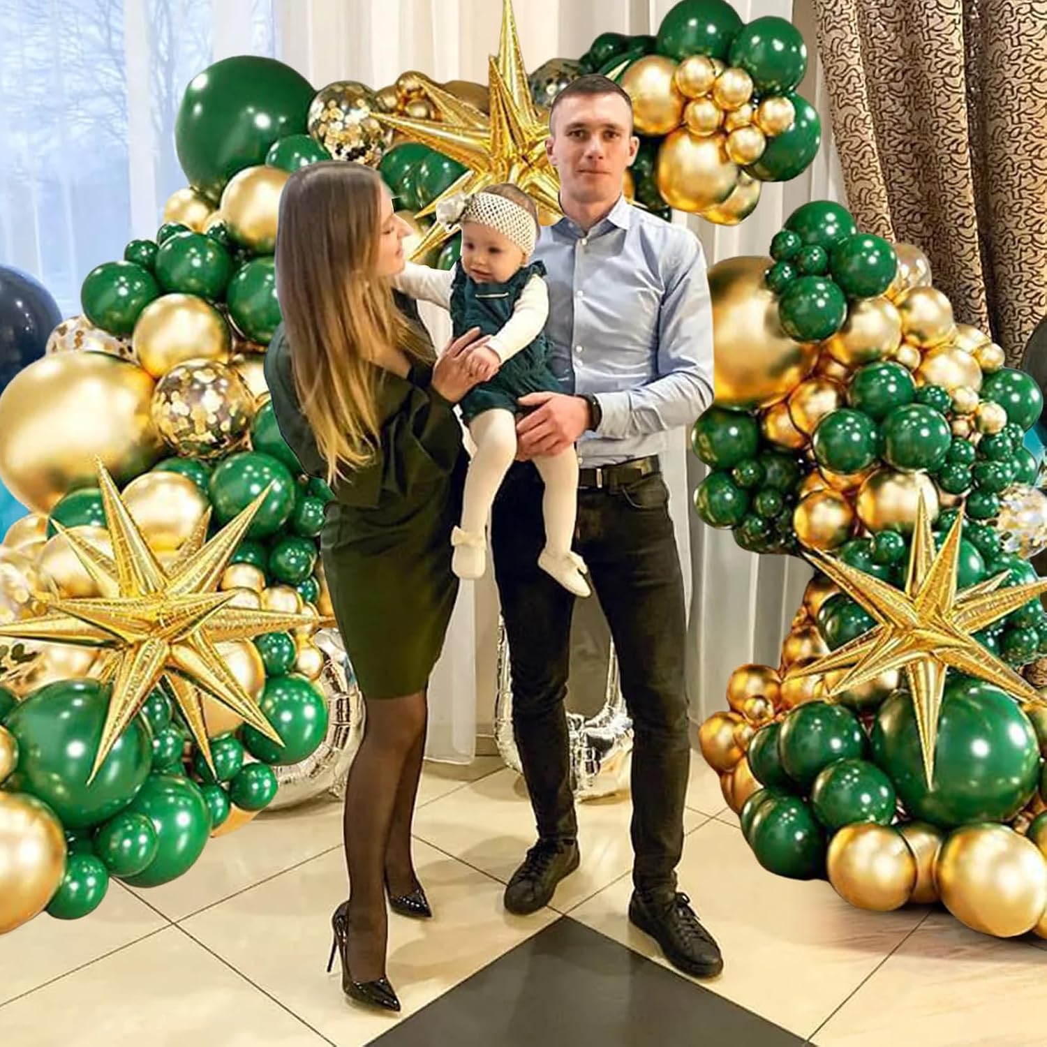 Detalle 2 de 231Pcs Green and Gold Balloon Arch Kit with Foil Star Balloons (Green & Gold)