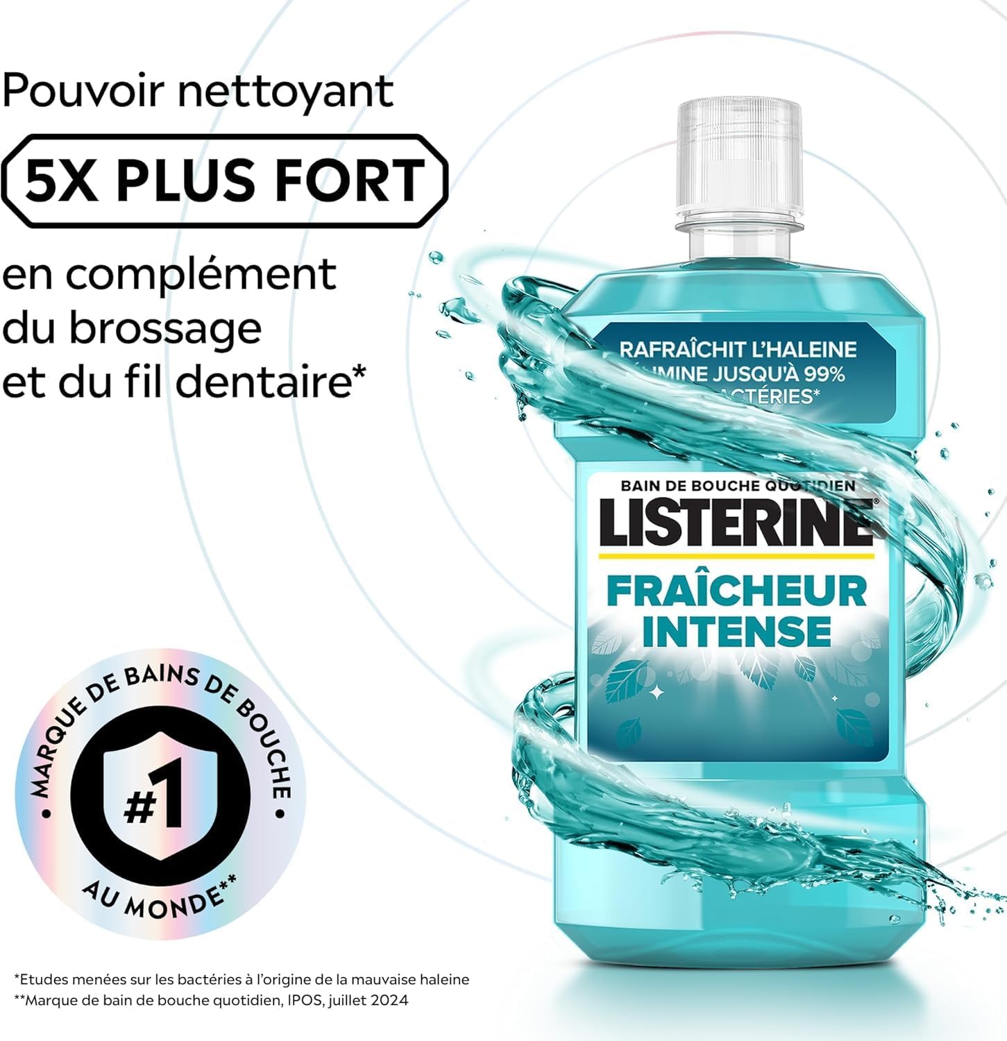 Detalle de Listerine – Bain de Bouche Quotidien Fraîcheur Intense (lot de 3 x 500 ml) – lutte contre les bactéries et haleine durable