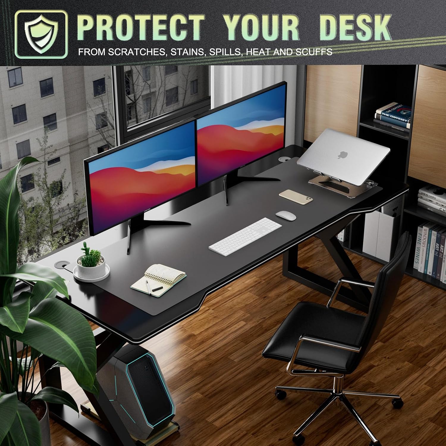 Detalle de K KNODEL Large Office Leather Desk Mat (120x43cm) – Dark Gray