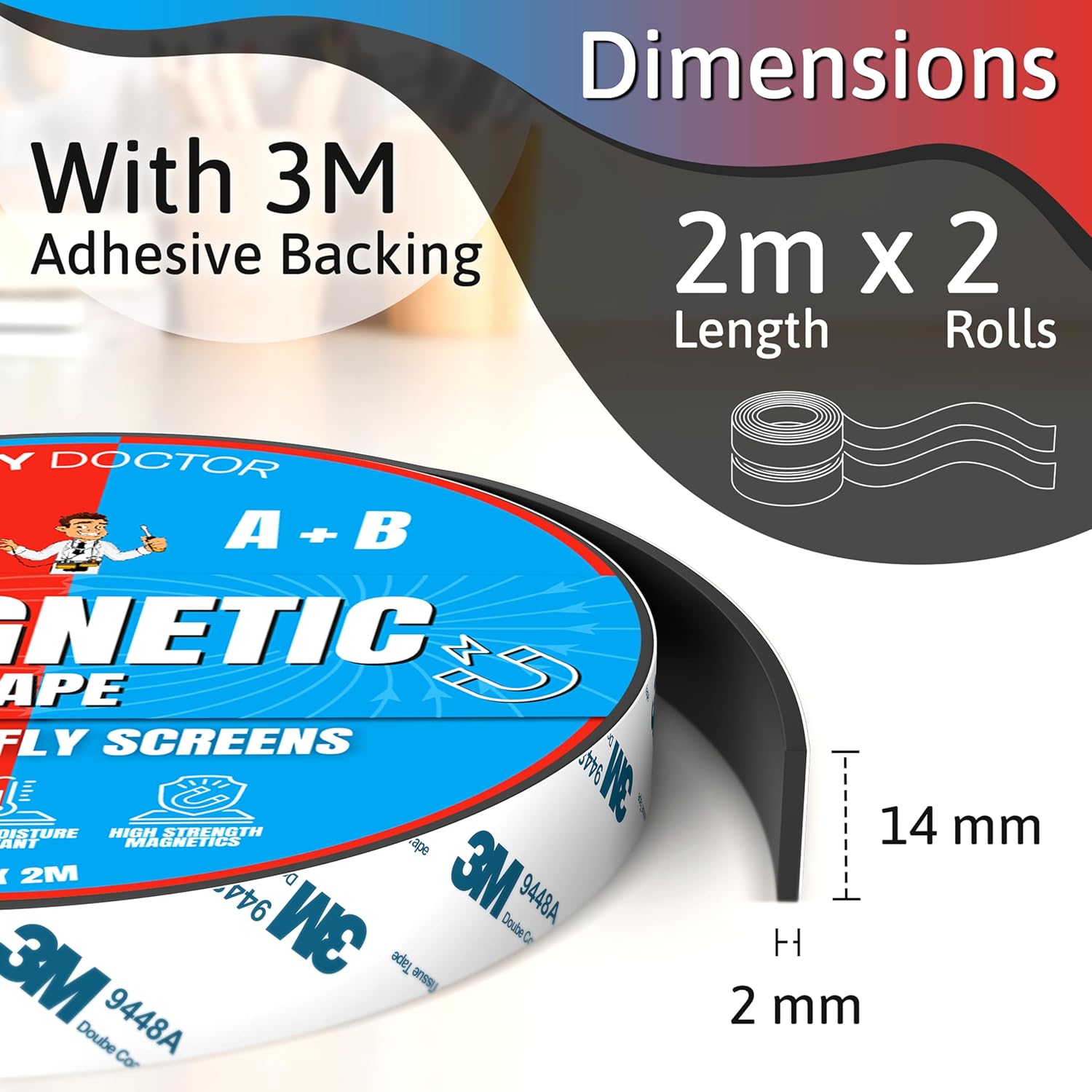Thumbnail 1 de DIY Doctor A+B Magnetic Tape (2m + 2m) – Self-adhesive cut-to-fit magnetic strips