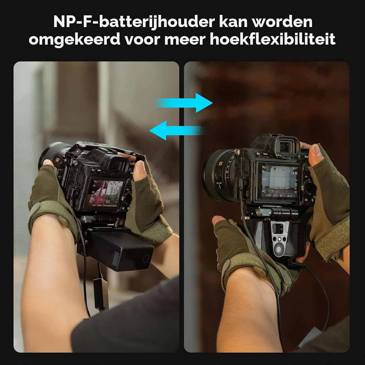 Detalle 2 de SMALLRIG 4696 NP-F-accuadapterplaat met Arca-Swiss-snelkoppeling en dubbele DC-uitgang