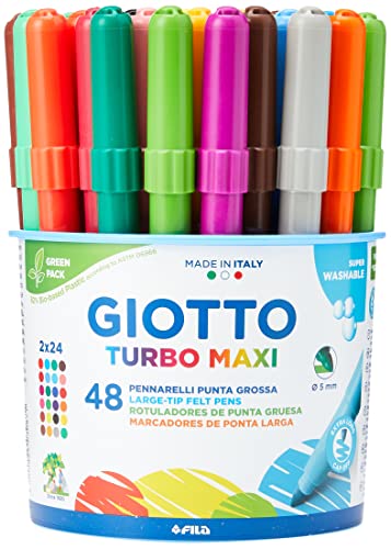 Detalle de GIOTTO Turbo Maxi Barattolo Da 48 Pennarelli A Punta Larga 5 mm – Super Lavabili