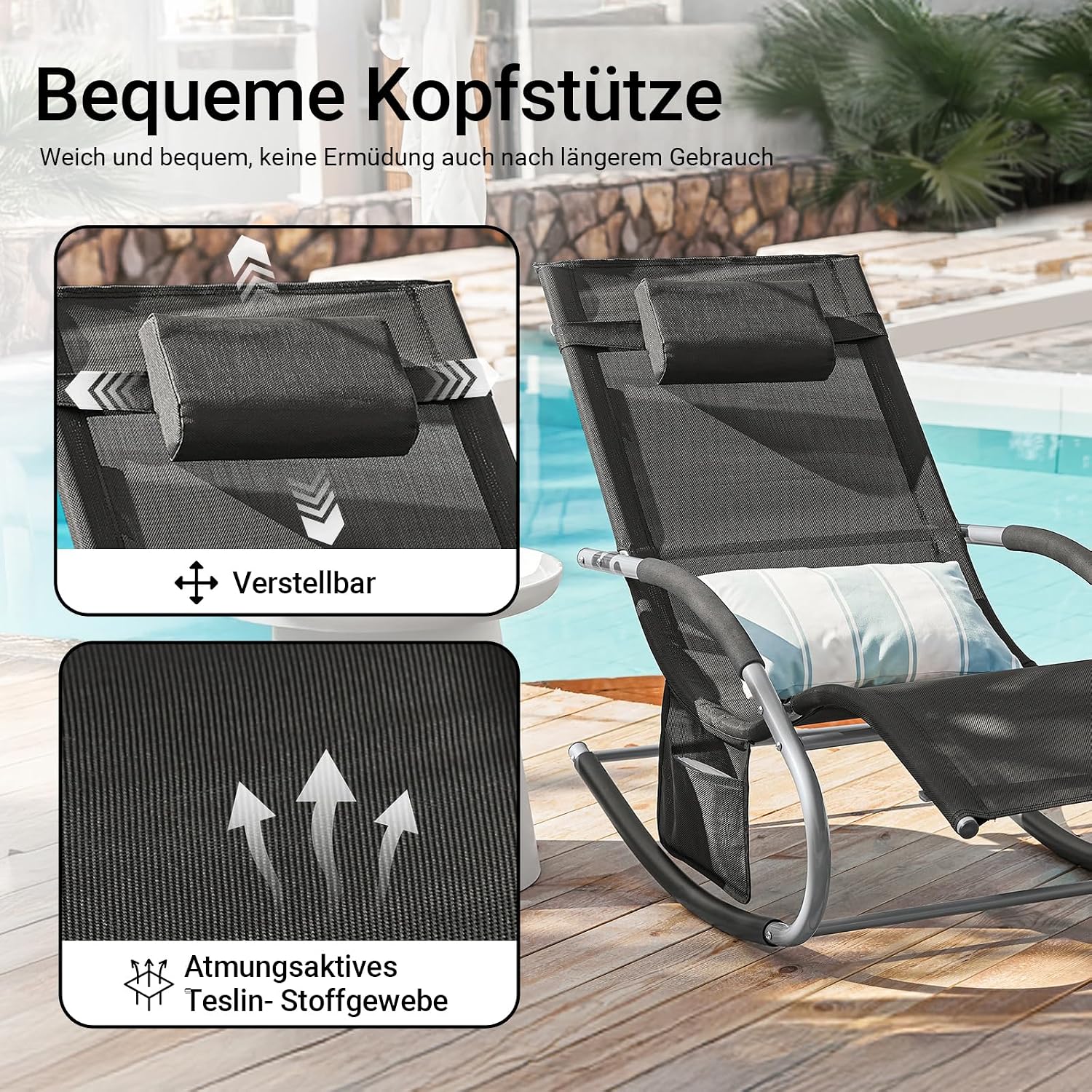 Detalle de SoBuy Sonnenliege OGS28-SCHx2 – wetterfeste 2‑Personen Liegestuhl für Garten, Balkon und Strand