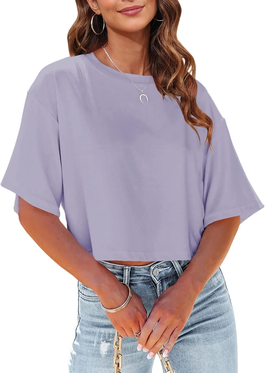 Thumbnail 6 de Tankaneo Women Half Sleeve Cropped T-Shirts: Drop Shoulder Round Neck Casual Summer Top