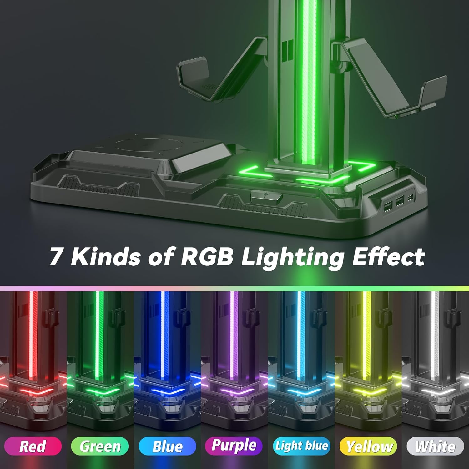 Thumbnail 3 de KDD Gaming Headset-Halterung mit Wireless-Ladegerät – LED-Lichteffekte, Controller- und Kopfhörer-Ständer