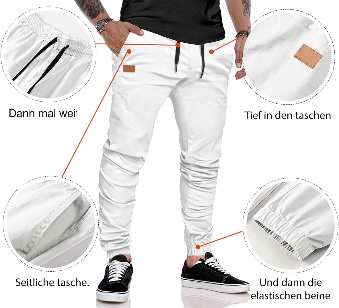 Detalle de JMIERR Hose Herren Chino Cargo – Baumwoll-Jogginghose mit elastischem Bund und Kordelzug