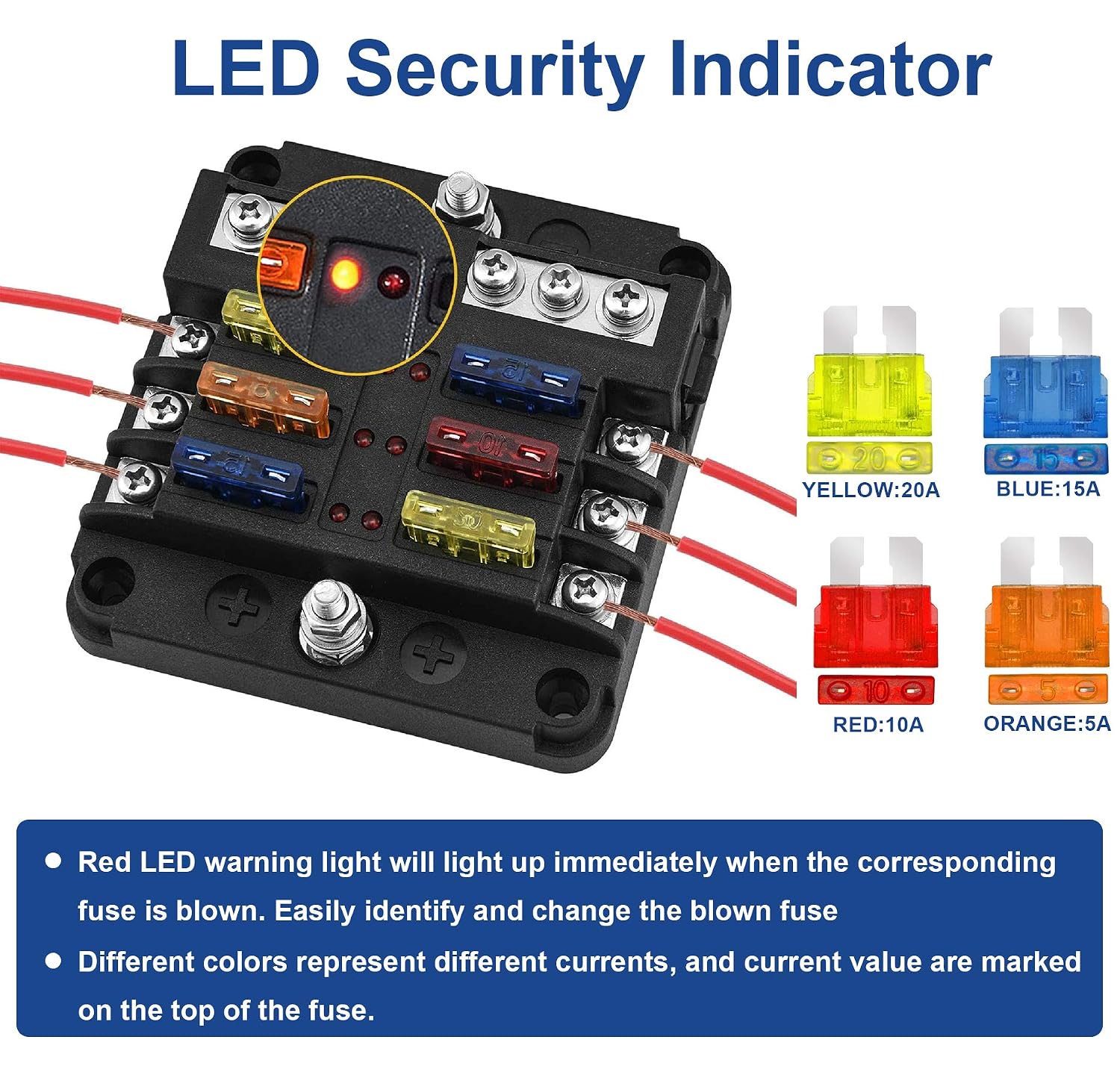 Thumbnail 1 de Boîte à Fusibles 6 Voies avec Bus Négatif et Indicateurs LED – 12V/24V, 16 Fusibles