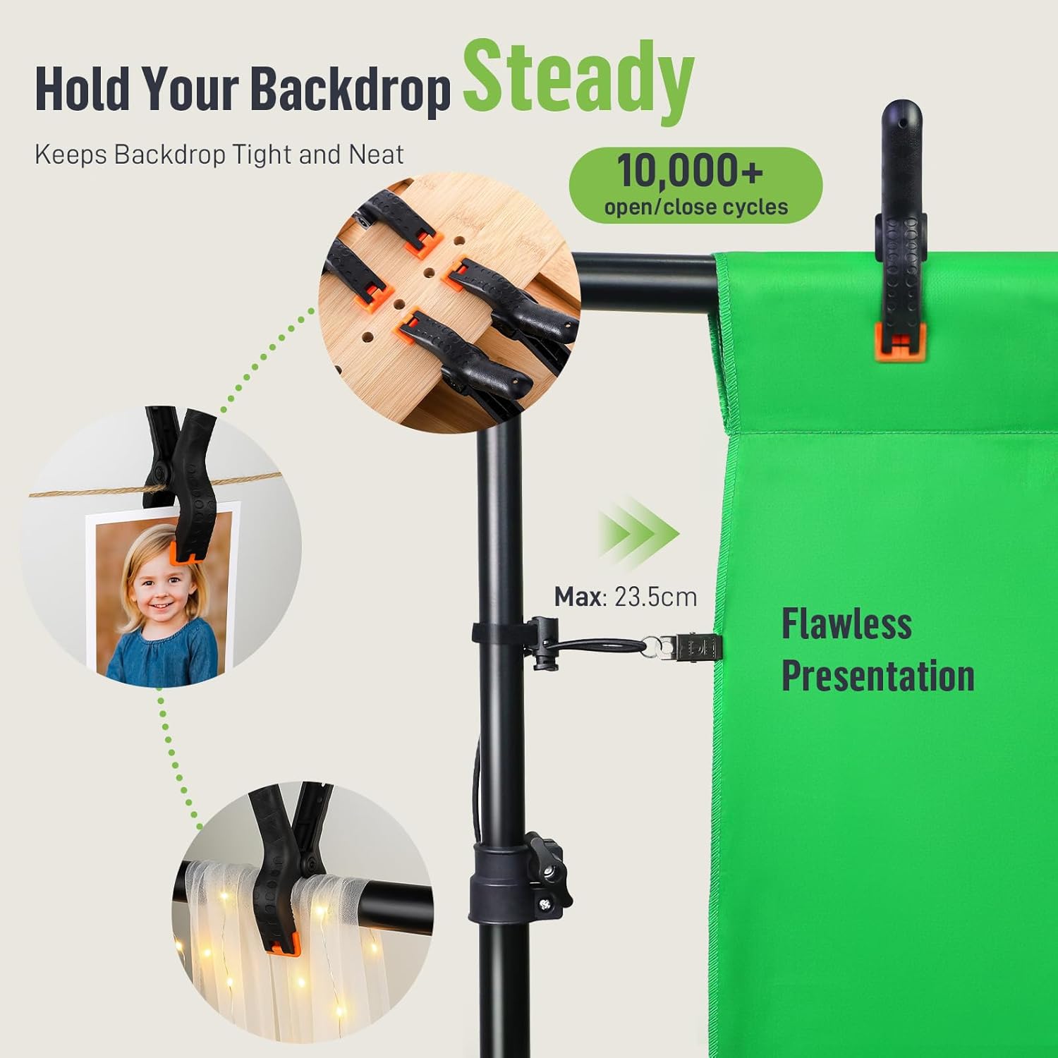 Thumbnail 6 de Heysliy Portable Backdrop Stand Kit for Photography – Adjustable 2 x 3M (71–200 cm x 85–300 cm) with Sandbags & Clamps