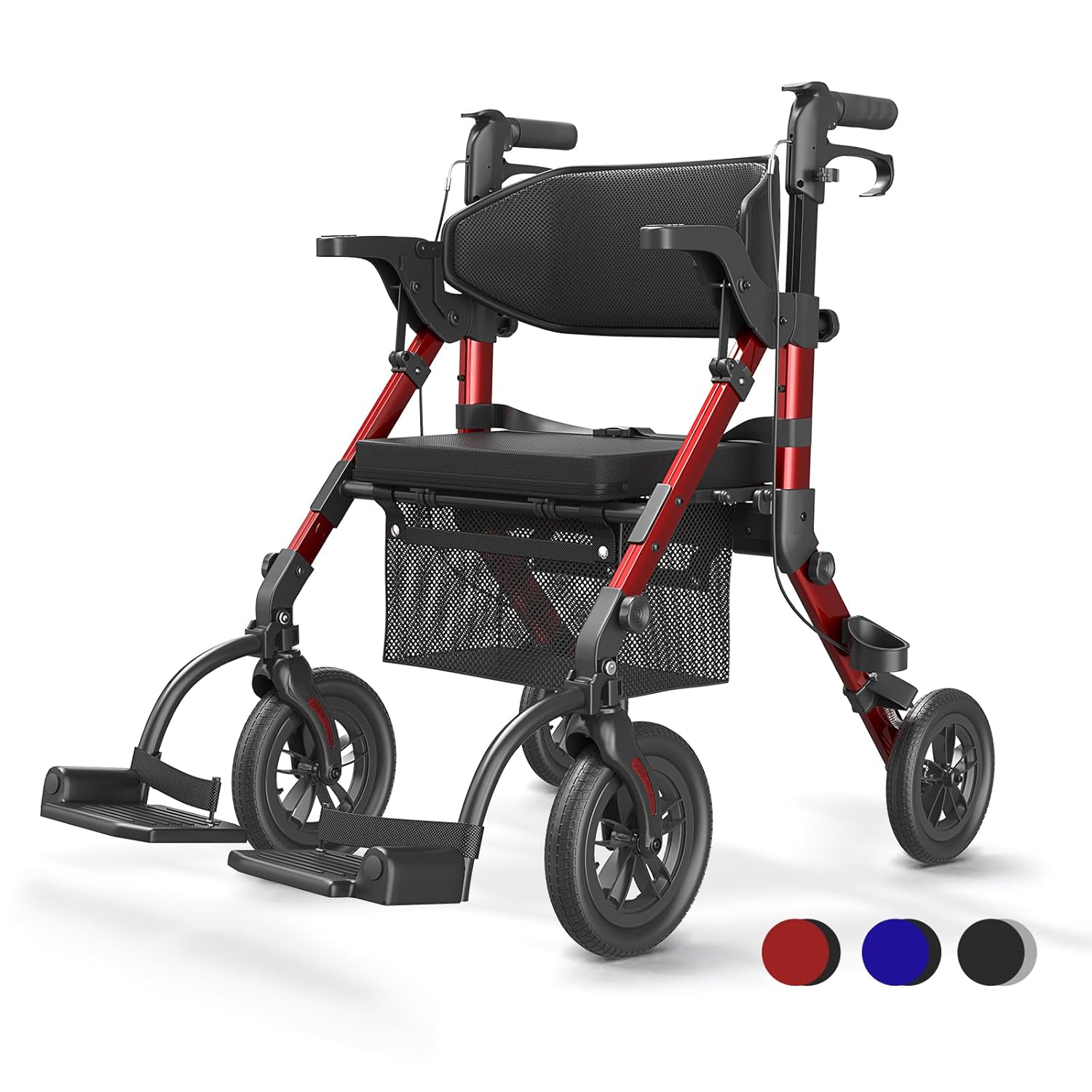 VOCIC 2-in-1 Rollstuhl Rollator: faltbar, leicht, mit Sitz, Outdoor-Gummireifen – Aluminium, bis 136 kg