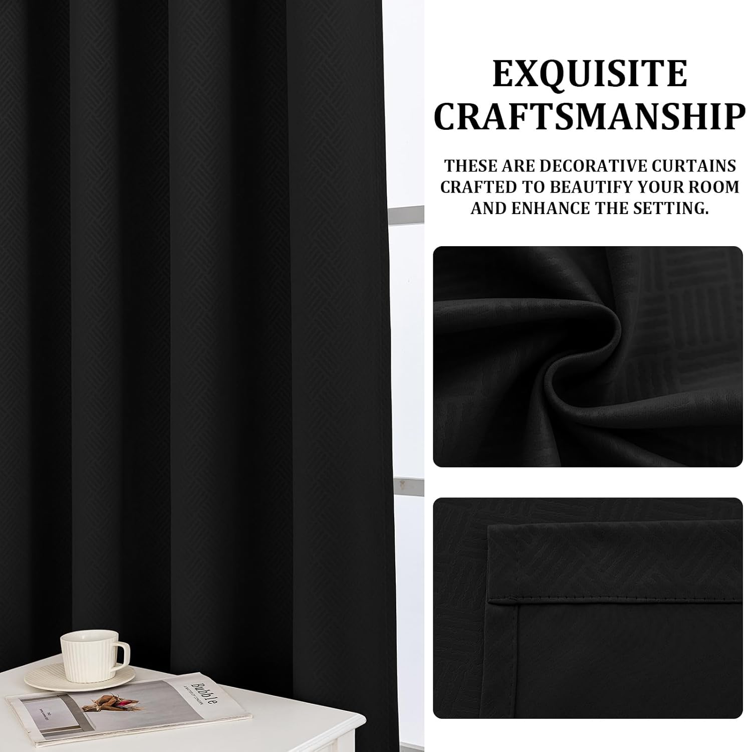 Thumbnail 4 de Ystyle lot de 2 rideaux occultants 140x280 cm à œillets (noir) : isolation thermique et anti-UV