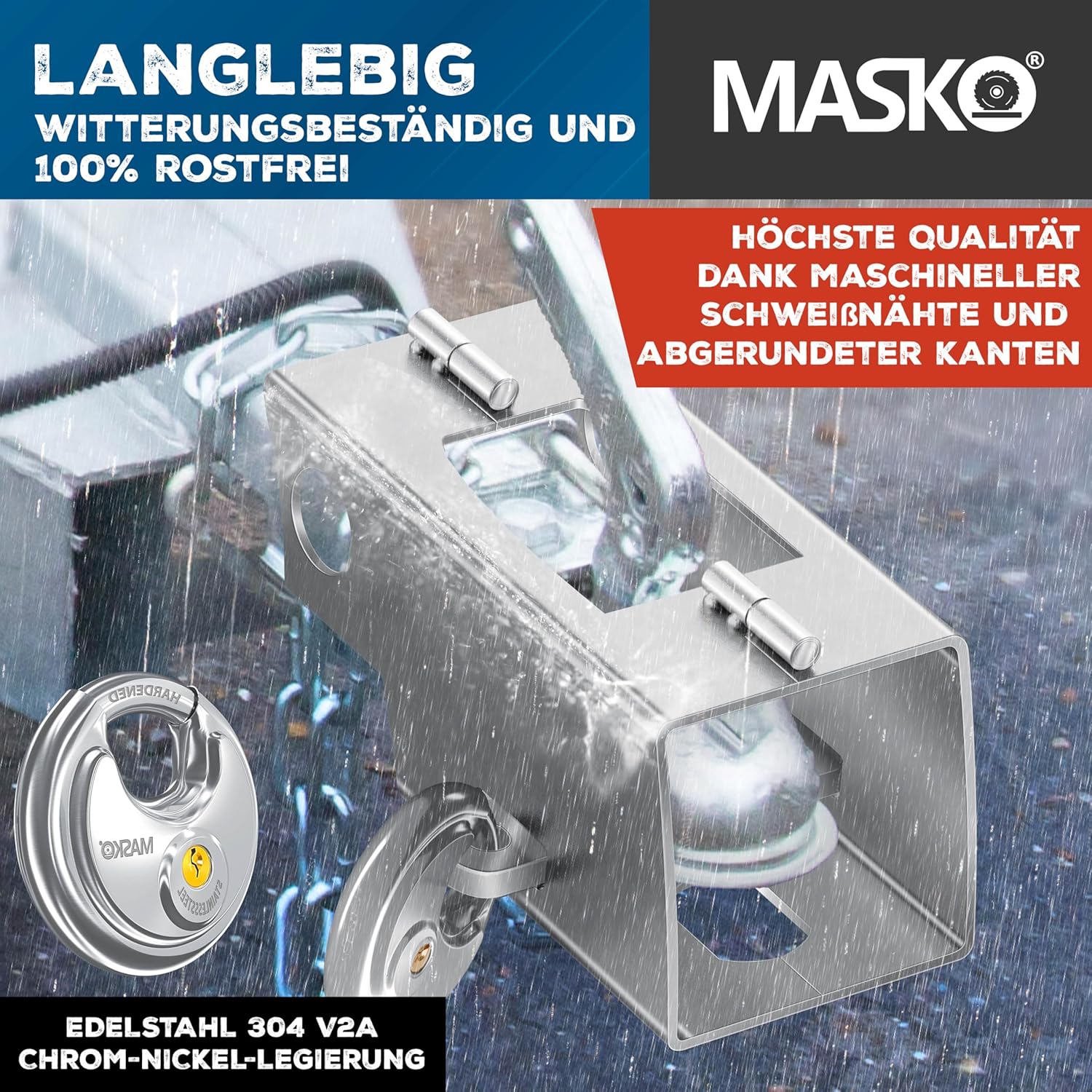 Thumbnail 3 de MASKO Anhängerschloss mit Scharniersystem – Diebstahlschutz für angekoppelte & abgekoppelte Anhänger, Silber