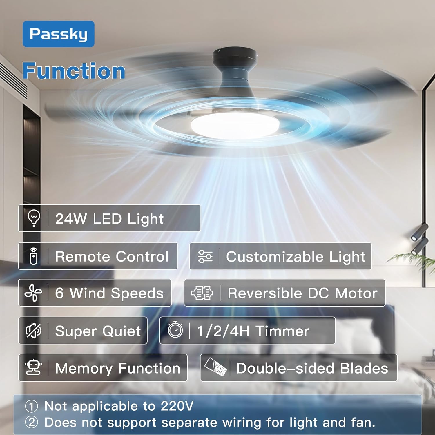 Detalle 2 de Passky 52 inch Flush Mount Ceiling Fan