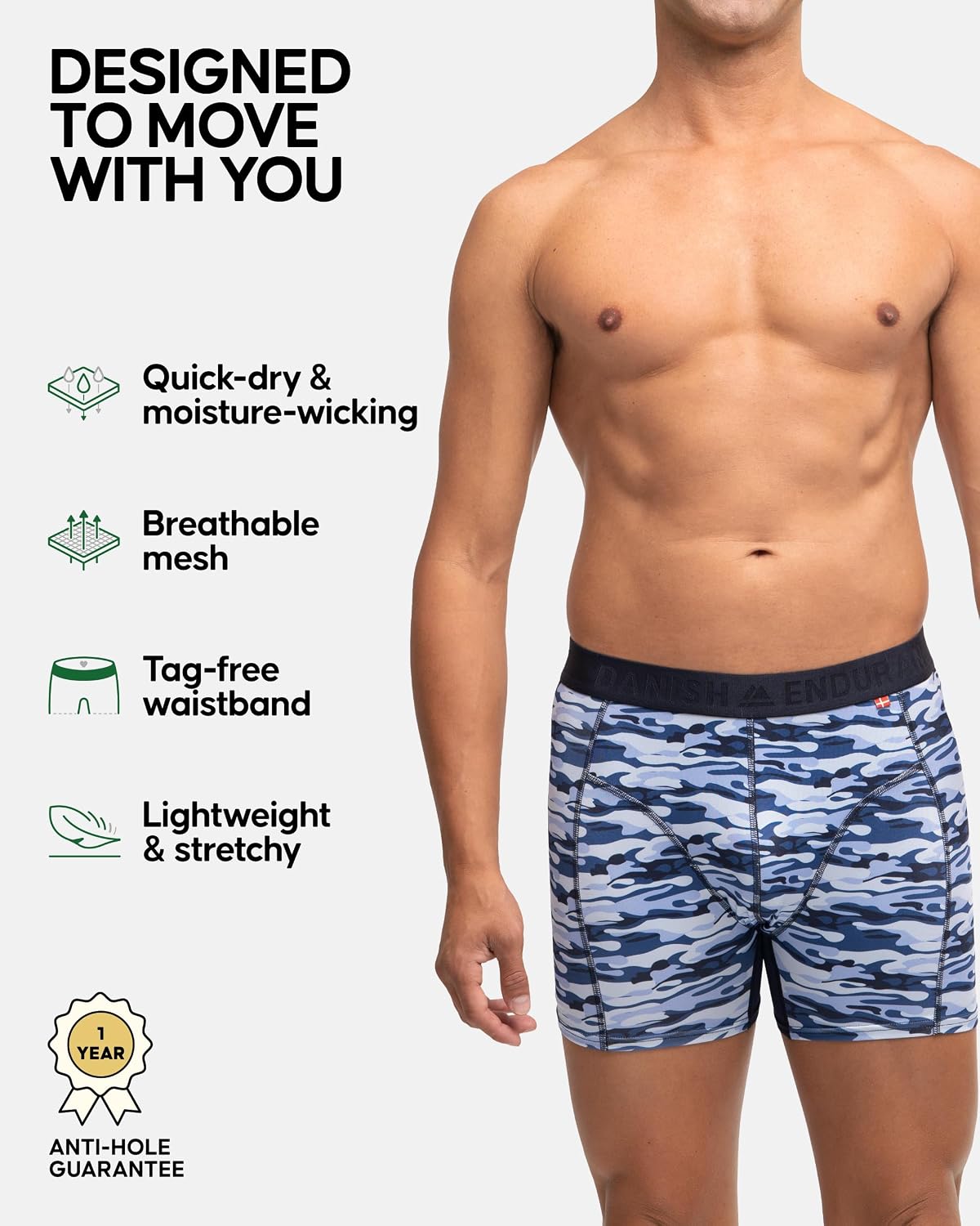 Detalle 2 de DANISH ENDURANCE Sports Boxers for Men – Anti-Chafe, Moisture-Wicking, with Pouch (Regular or Long Leg) – 6 Pack
