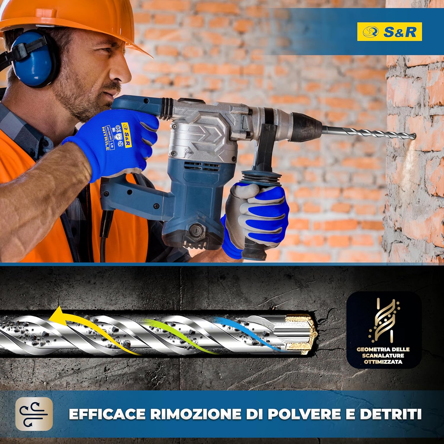 Thumbnail 4 de Punte Trapano SDS-Plus a 4 taglienti – Set professionale da 7 pezzi (Ø 5/6/8/10/12 x 16 cm) per muro e cemento armato