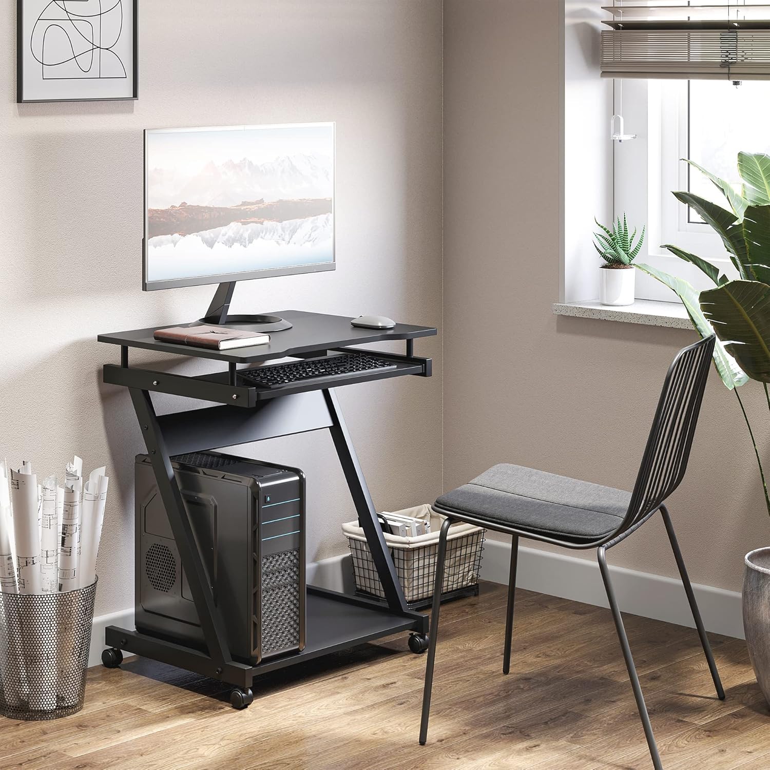 Thumbnail 1 de HOMCOM bureau informatique roulant mobile avec tablette coulissante clavier et étagère (noir)