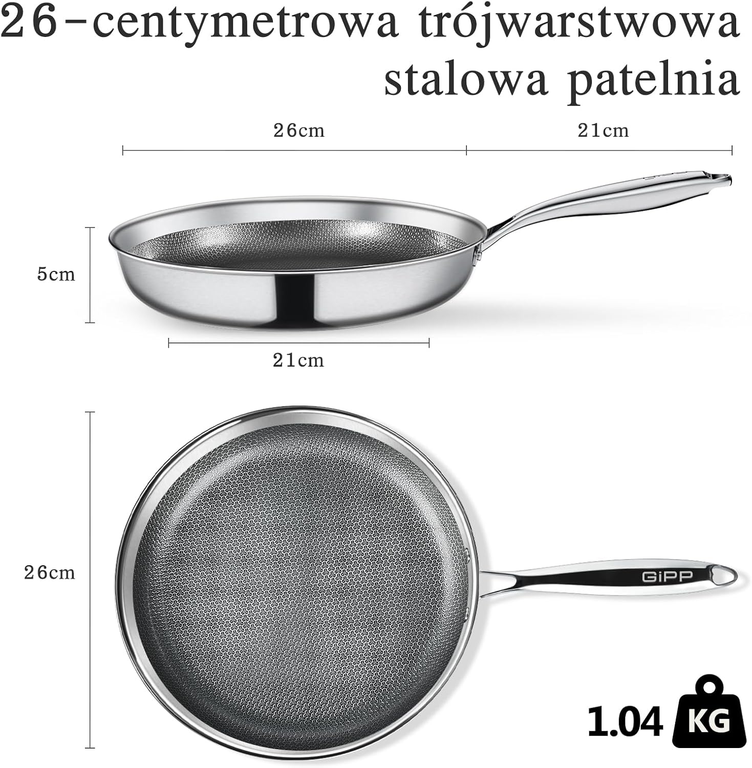 Detalle de GiPP LSH-JPK – patelnia ze stali nierdzewnej 26 cm, potrójna warstwa