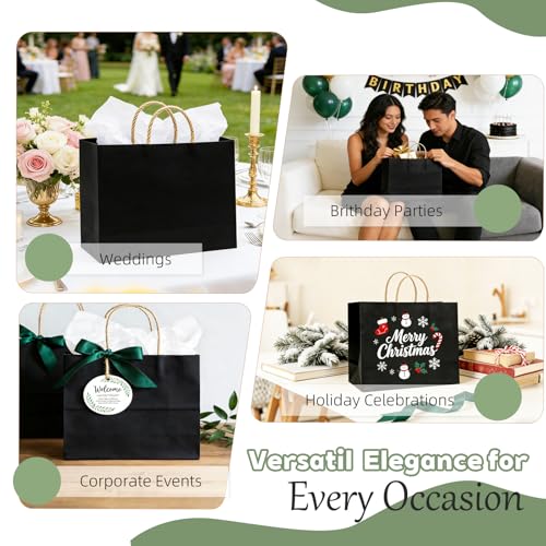 Detalle de Weifeng Bolsas de Papel Kraft Negras con Asas (50 uds, 30 x 23 x 12 cm) – Ideal para regalos, fiestas y embalaje