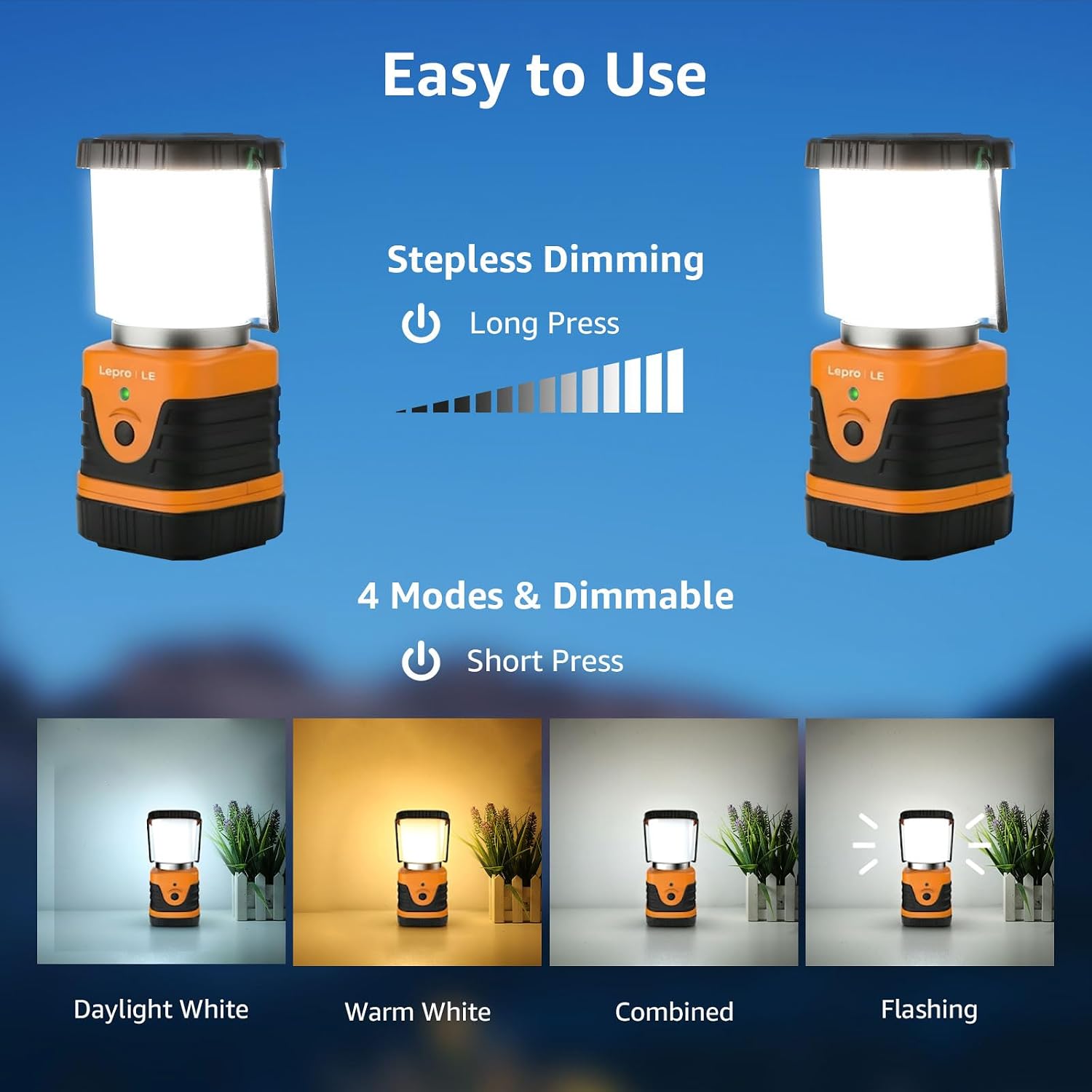 Thumbnail 3 de Lepro 3300008-OG Rechargeable LED Camping Lantern 2-Pack, 1,000 Lumens