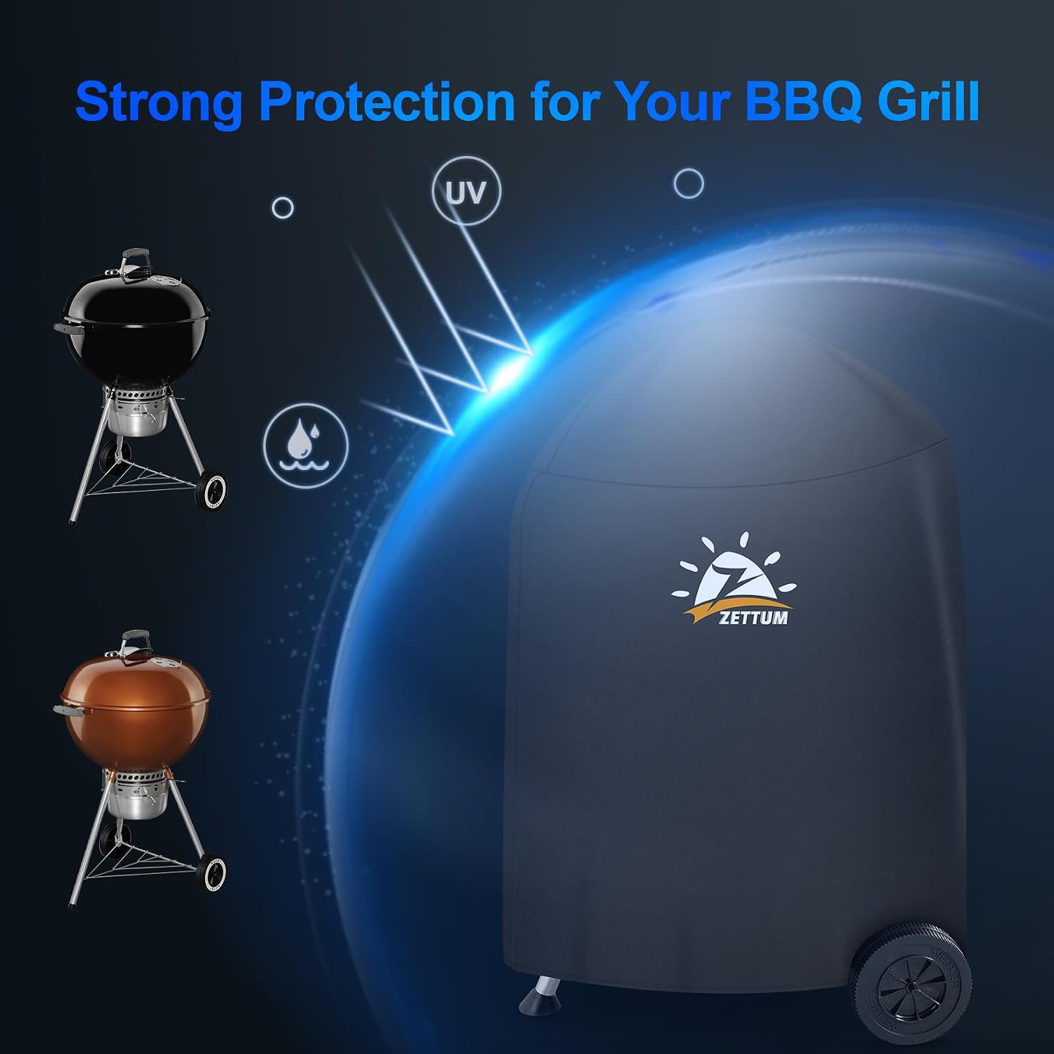 Detalle de Zettum grillskydd för Weber 67 cm kolgrill, 600D Oxfordtyg med PU-beläggning