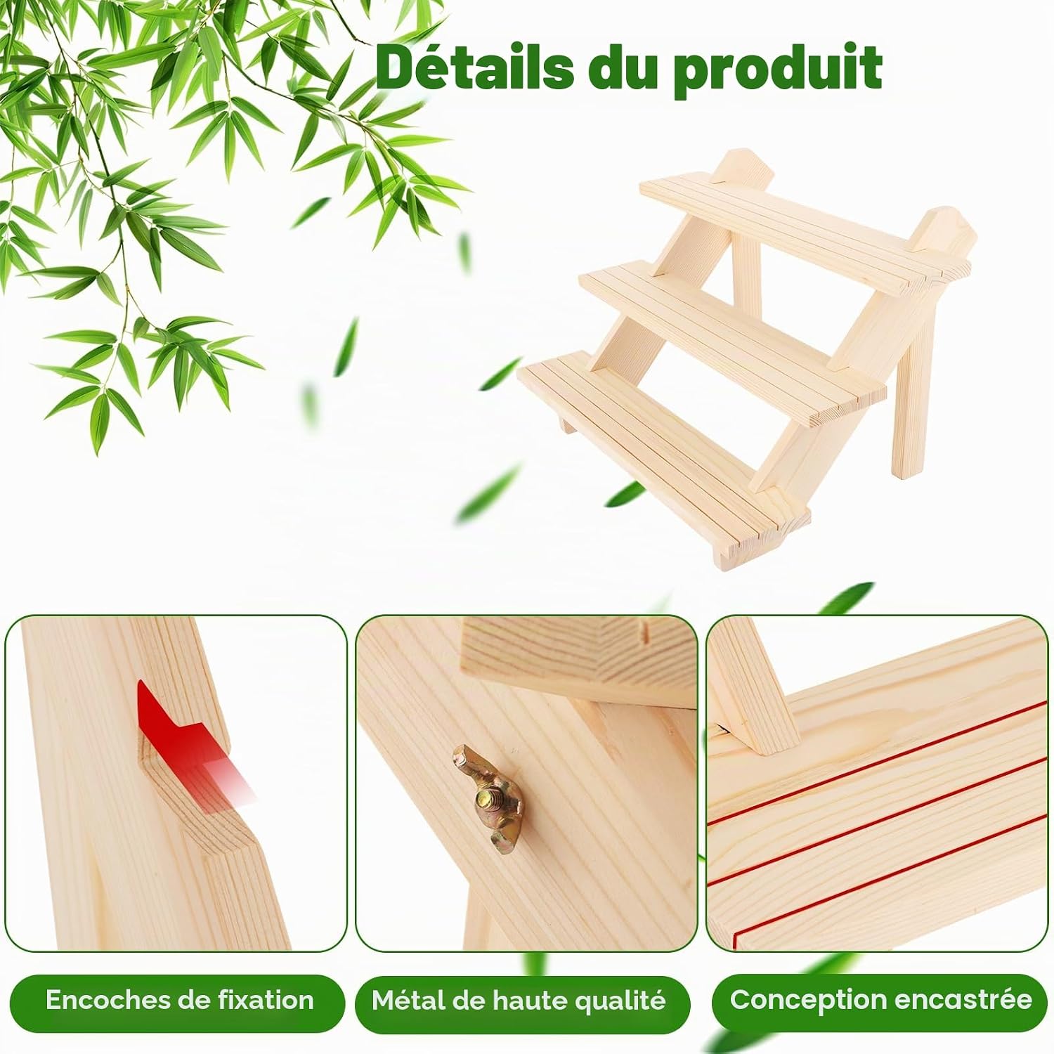 Detalle de AKOLAFE Lot de 2 Présentoirs en Bois 3 Niveaux – Étagère 39 x 30 x 24 cm