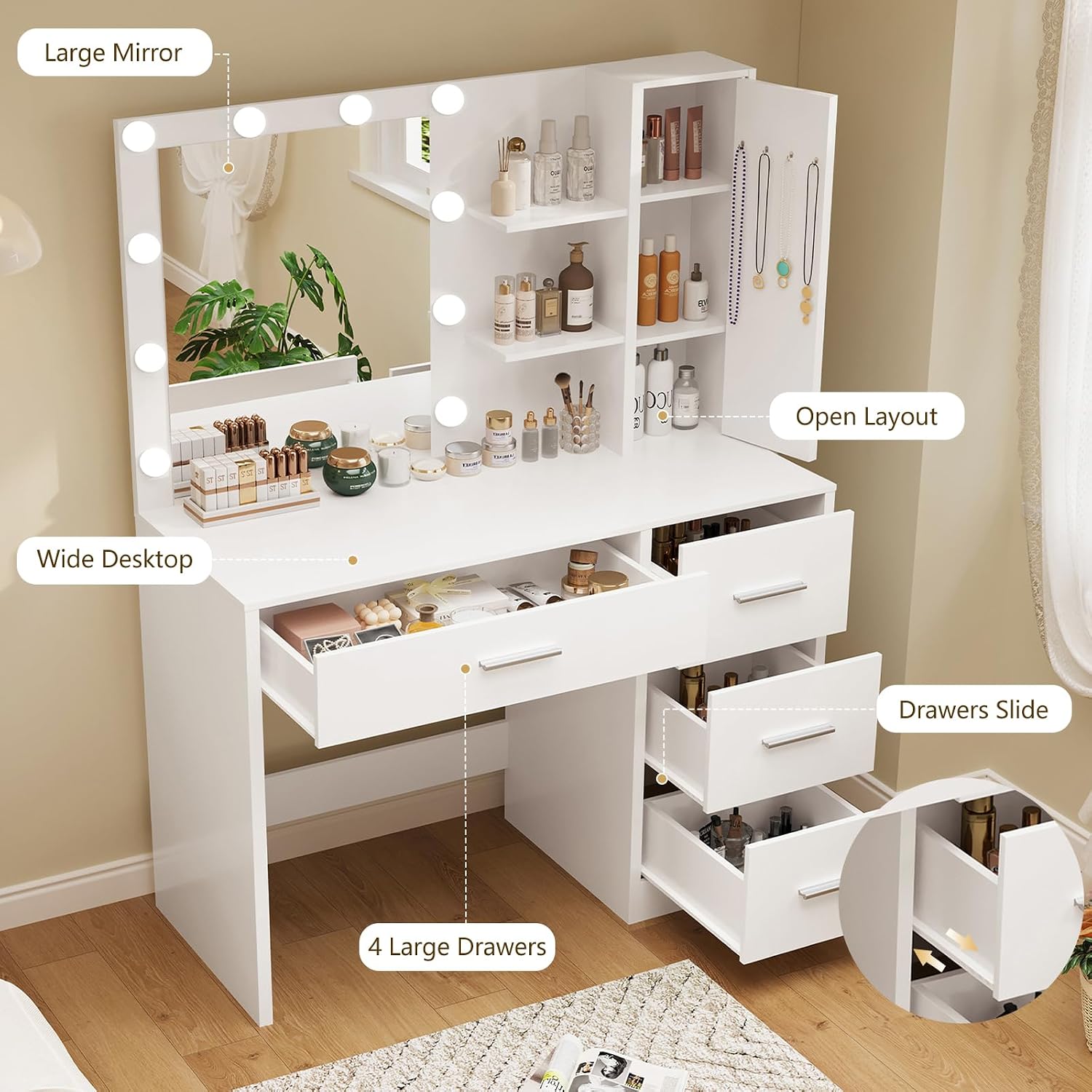 Detalle 2 de FIONESO Vanity Desk 35.4-Inch