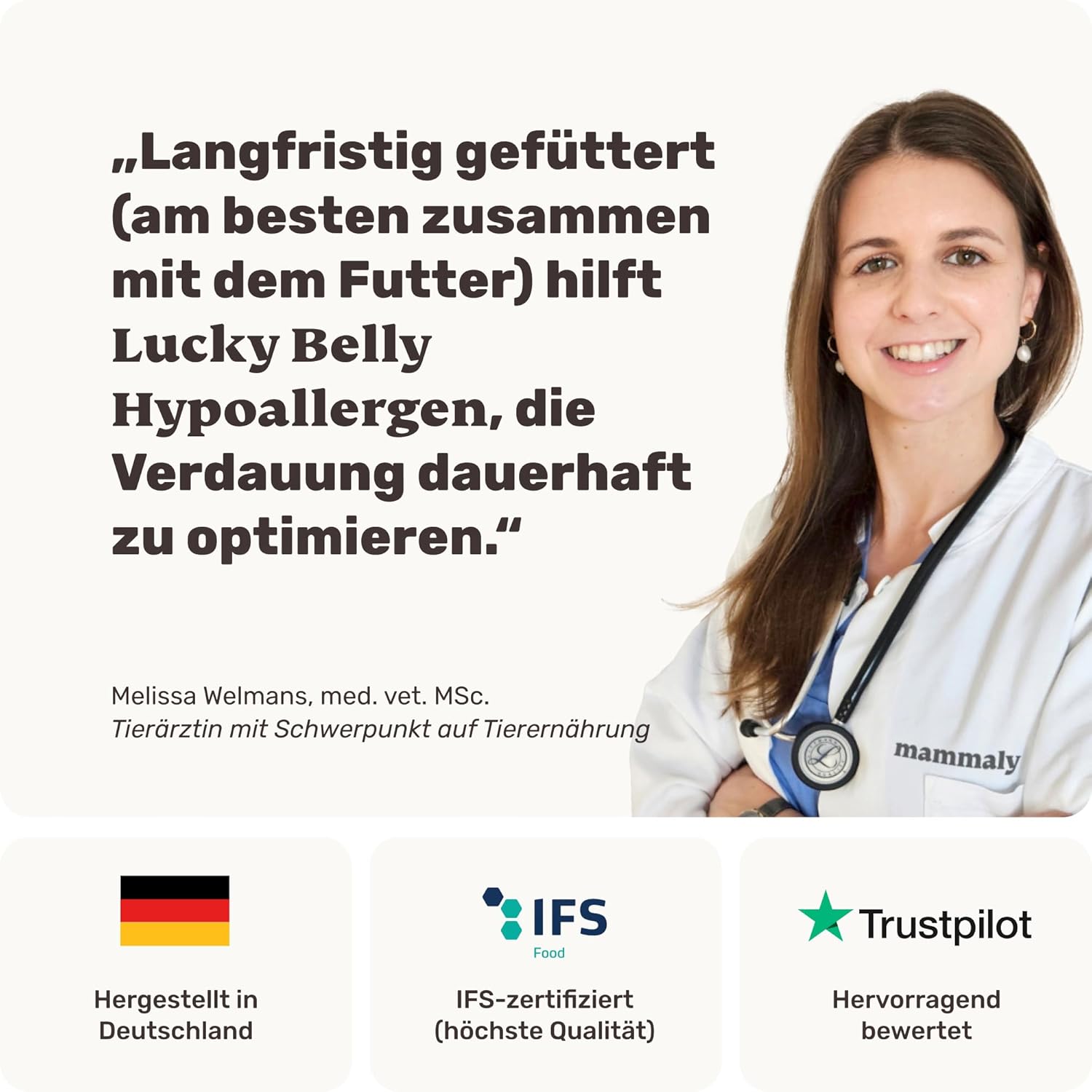 Detalle 2 de 9‑in‑1 Probiotika für Deinen Hund – Lucky Belly von mammaly, Hypoallergen, ohne Huhn, 120 Drops (350 g)