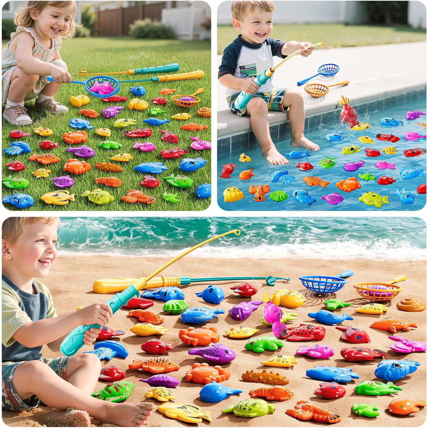 Detalle de JUKUDAHU Magnet Fishing Game for Kids (Ages 3–8): Fun Pool, Bath, and Outdoor Toy Set