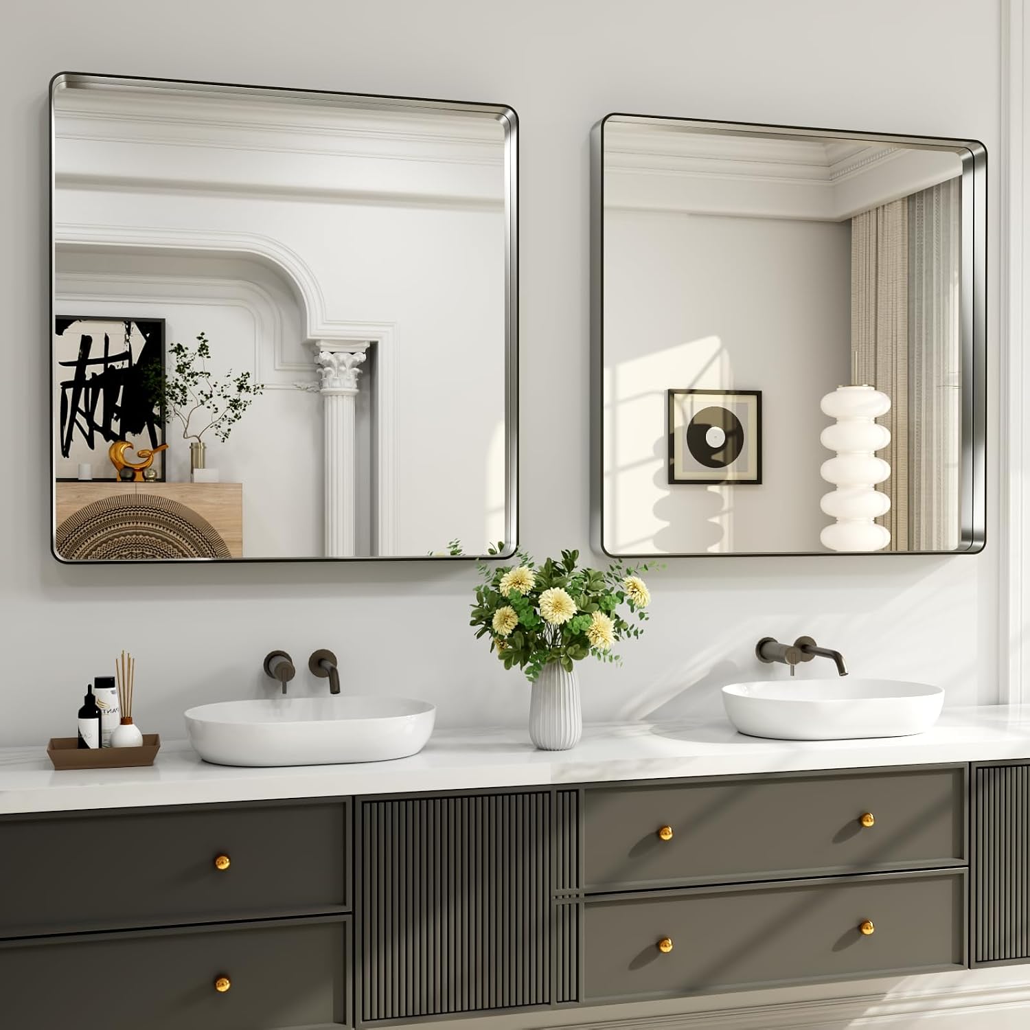 Detalle 2 de LOAAO 36x36 Brushed Nickel Bathroom Mirror