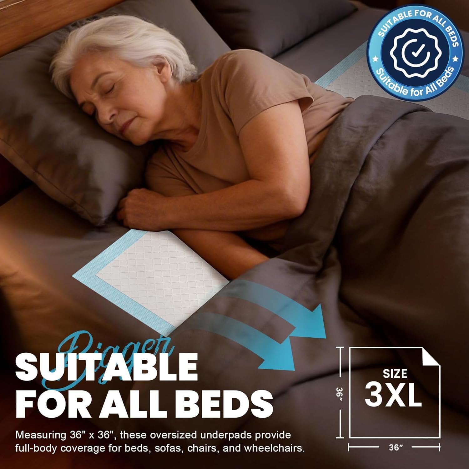 Detalle 2 de MILDPLUS Heavy Duty Underpad 36x36 (50 Count) — Extra Large, Ultra Absorbent Bed Pads