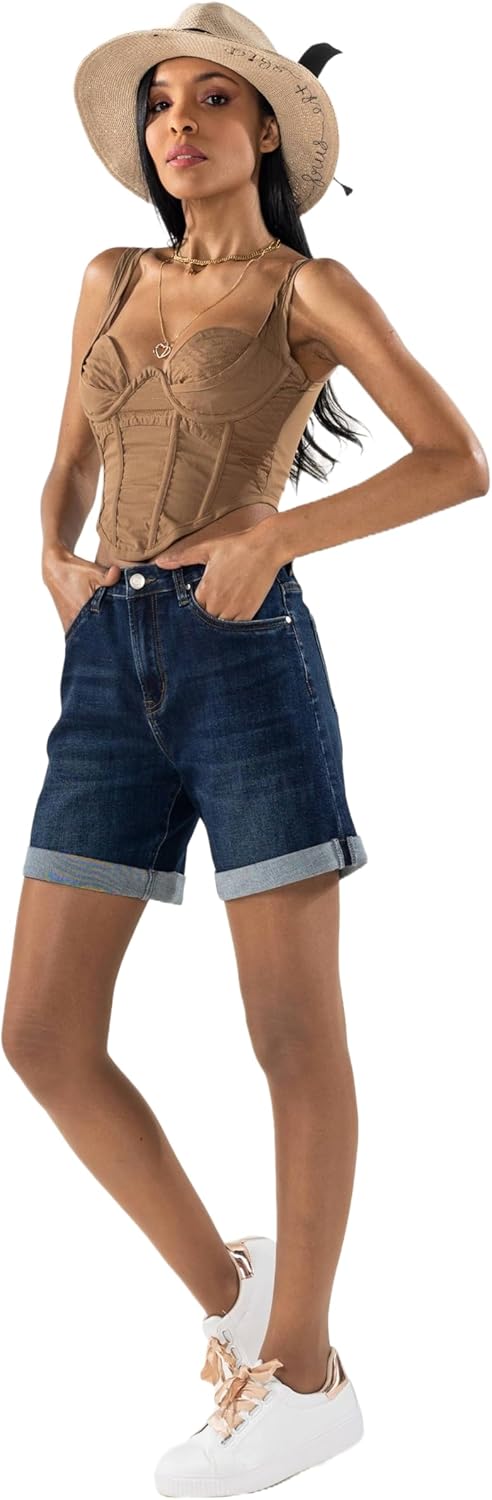 Thumbnail 6 de Nina Carter P208 Damen High-Waist Jeans-Shorts im Used-Look – Mid-Thigh, Sommer-Shorts