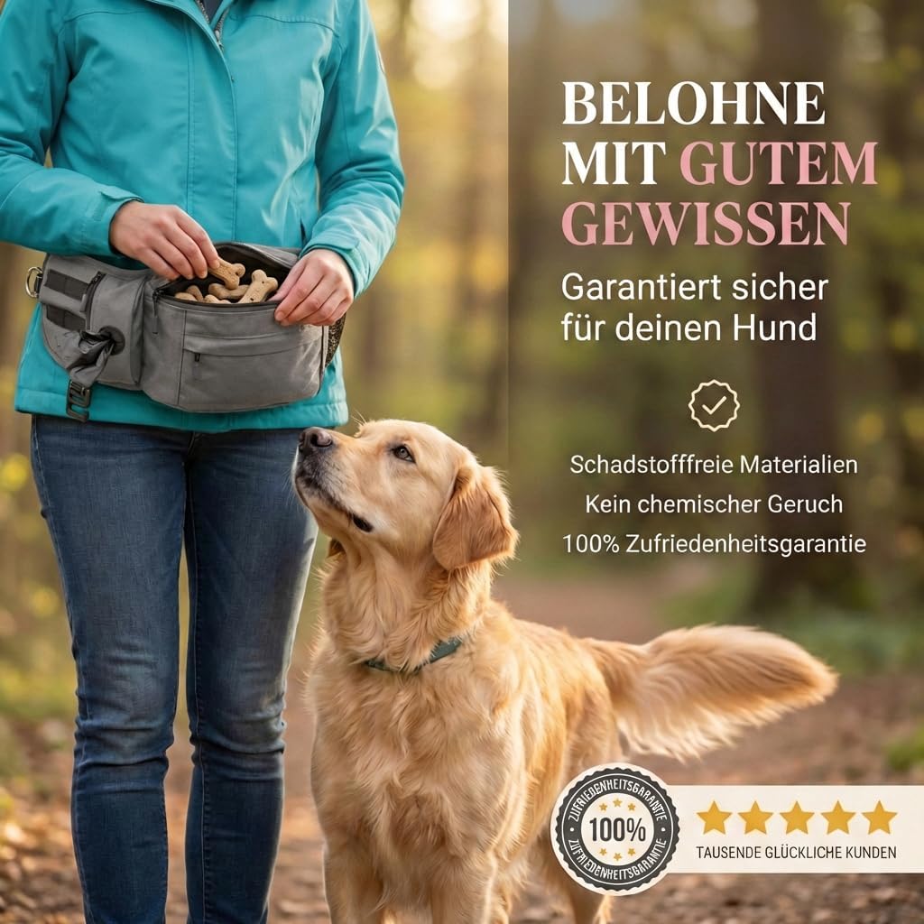 Thumbnail 4 de HUND IST KÖNIG Leckerlitasche für Hunde – robuste Bauchtasche mit Handyfach, Kotbeutelspender & Gurt für Flexileine