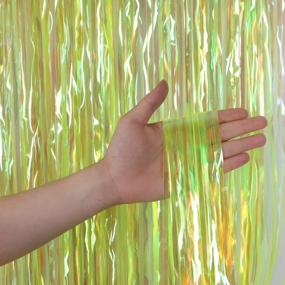 Thumbnail 1 de CYBERNOVA 2 Pack Iridescent Neon FoilFringe Curtain Backdrop – Gold, 3.2 x 6.6 ft