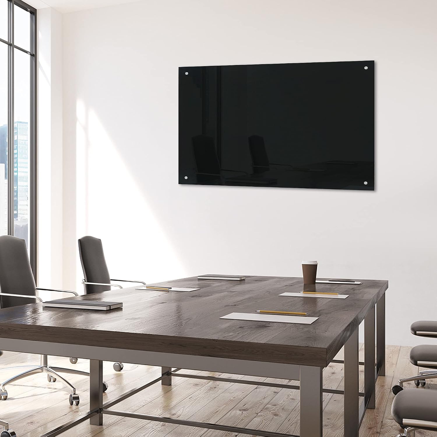Detalle 2 de R&G Magnetic Glass Whiteboard, 48 x 36 in, Black Frameless Dry Erase