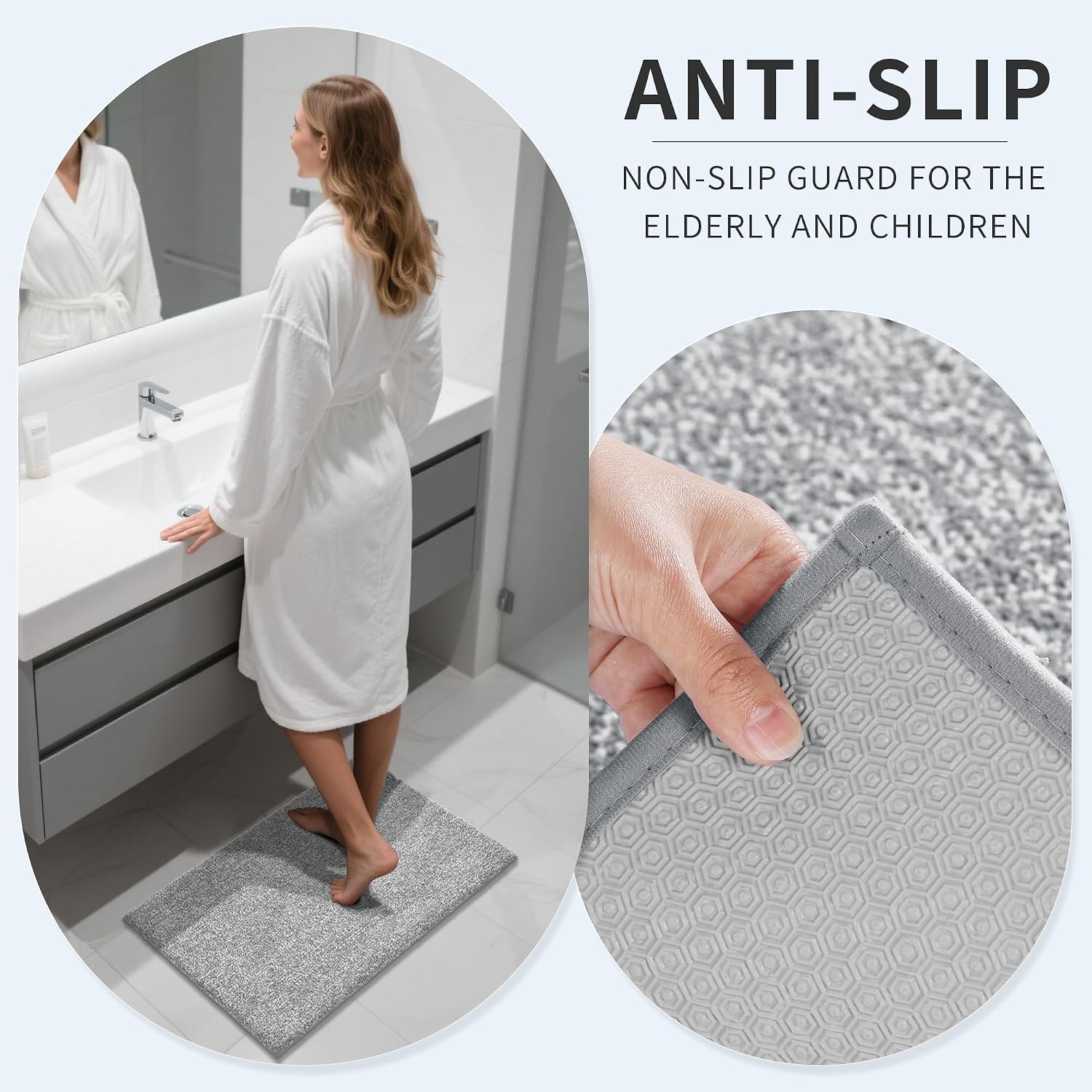 Thumbnail 5 de Yimobra Non Slip Bathroom Rug 24x17 Grey White 🧼📏