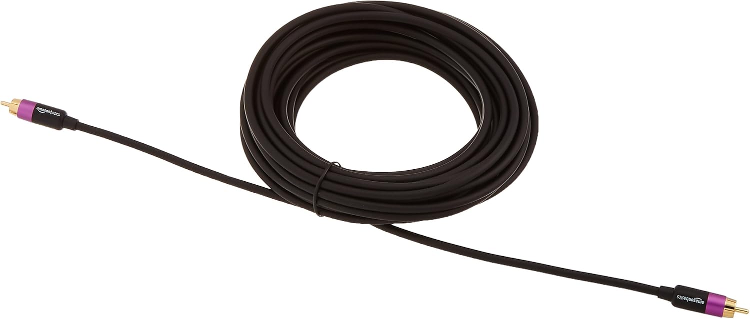 Detalle 2 de Amazon Basics Câble audio RCA pour caisson de basses (10,7 m) avec connecteurs plaqués or