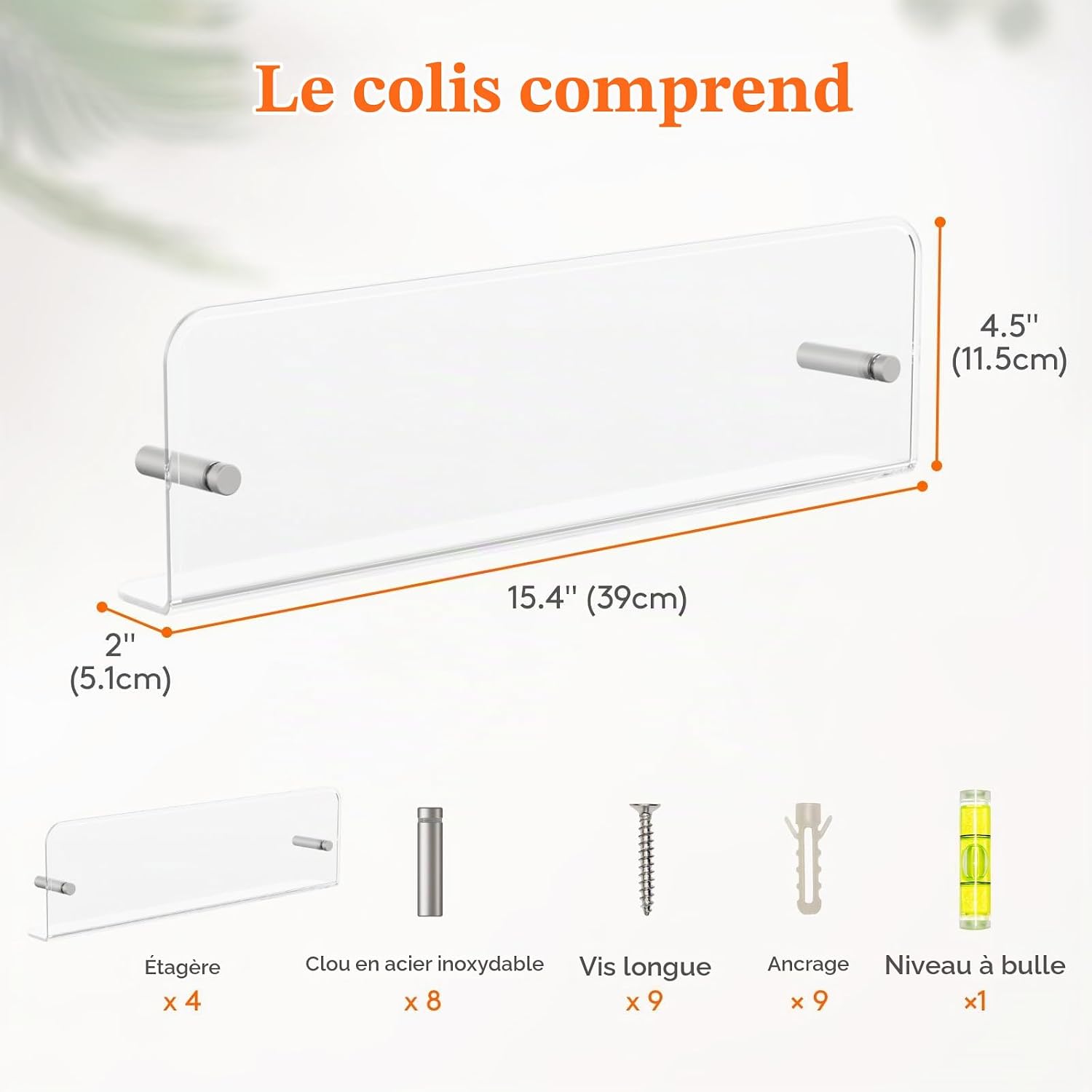 Detalle de Lifewit 24073 kinderboekenplank, 4 transparante wandplanken van 39 cm