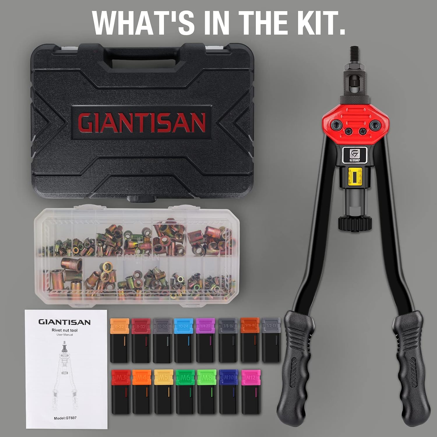 Thumbnail 6 de GIANTISAN 16-inch Rivnut Tool Kit with 15 Mandrels & 406 Rivnut Assortment