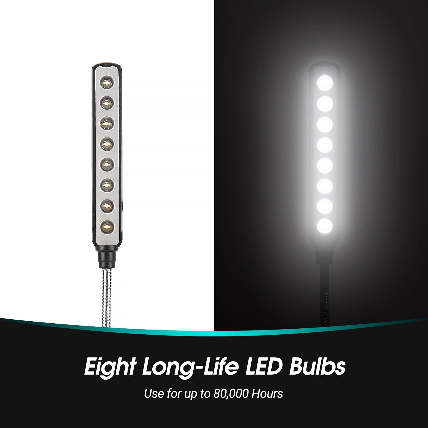 Detalle de Daffodil ULT05B USB-läslampa med flexibel svanhals, 8 LED och svart finish