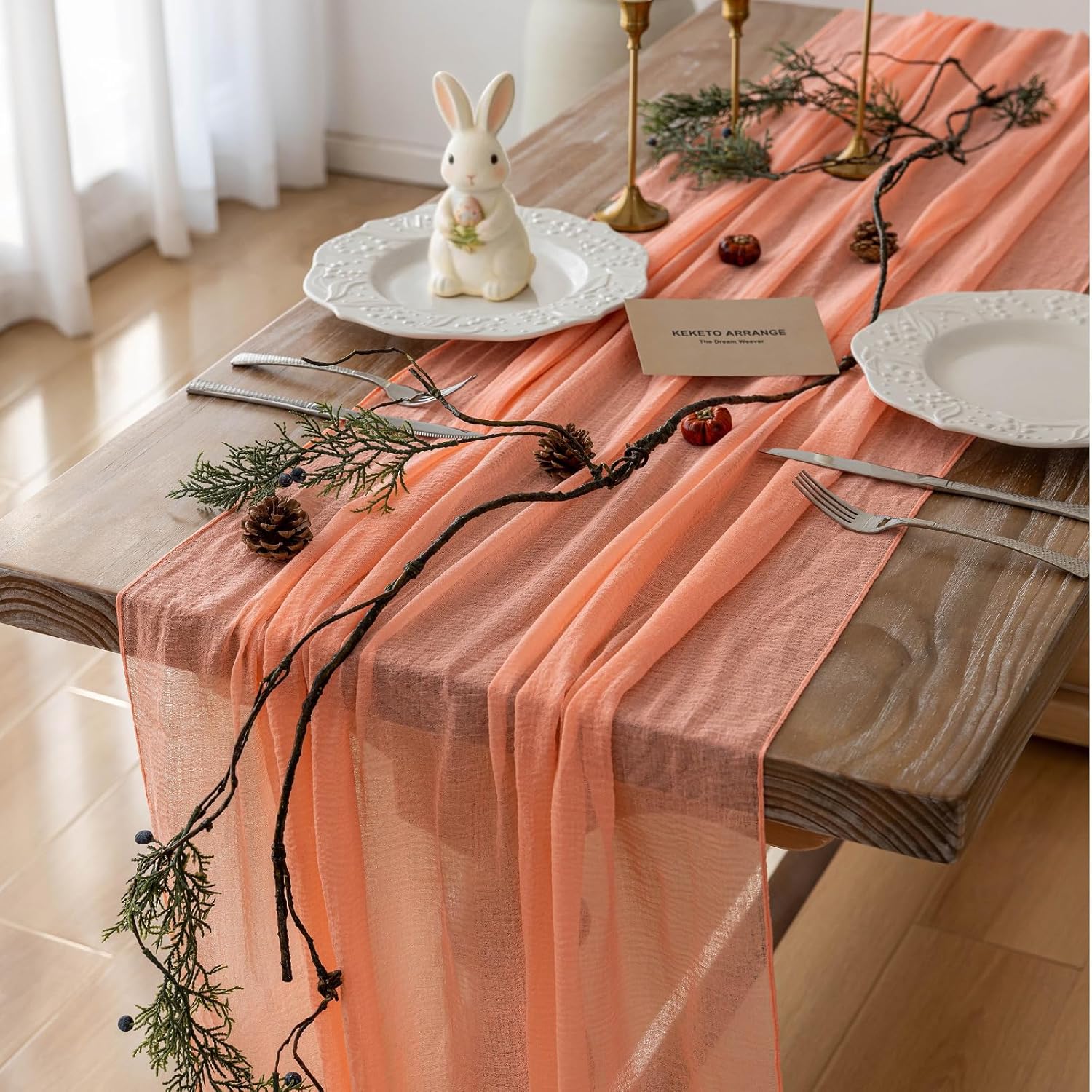 Thumbnail 6 de Keketoarrange Pink Mother's Day Cheesecloth Table Runner Set (3 Pieces, 35 x 120 inches each) for Boho Rustic Tables, 120-inch Length