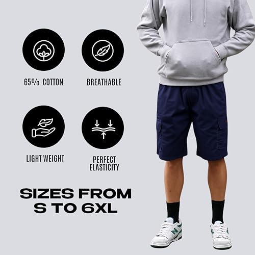 Detalle de LABEL APPAREL Mens Cargo Combat Shorts in Navy, Regular Fit, 6XL