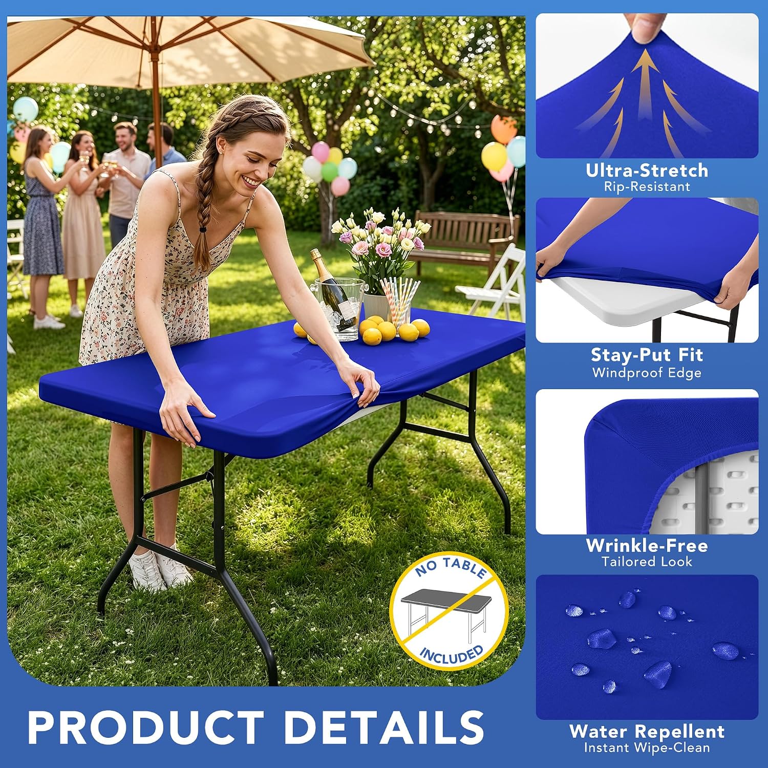 Detalle 2 de Enjoyidea Spandex Table Cover 6ft 6 Pack Royal Blue