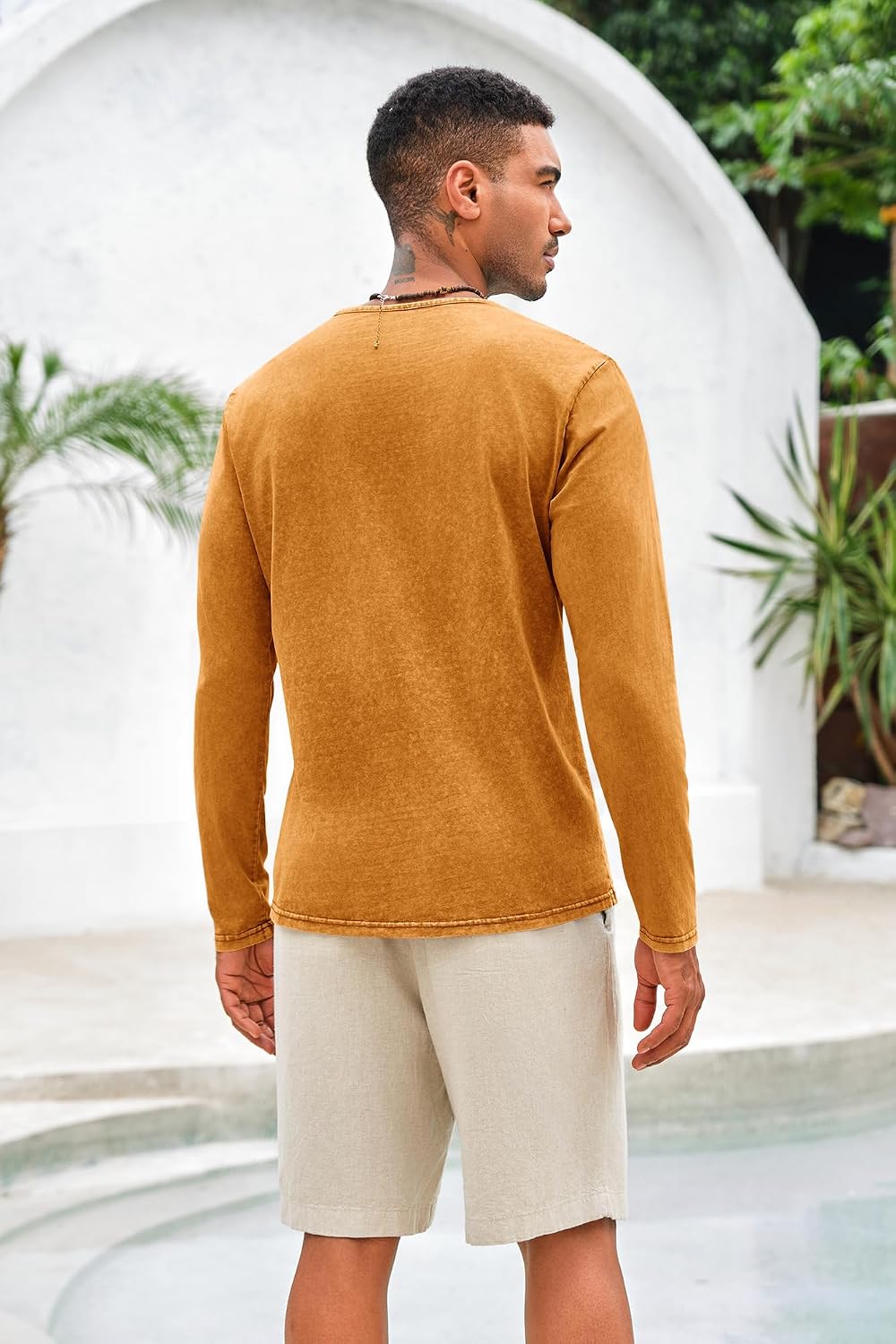 Detalle de Beotyshow Henley Langarm Hemd Herren – Slim Fit, Baumwolle, Vintage Casual
