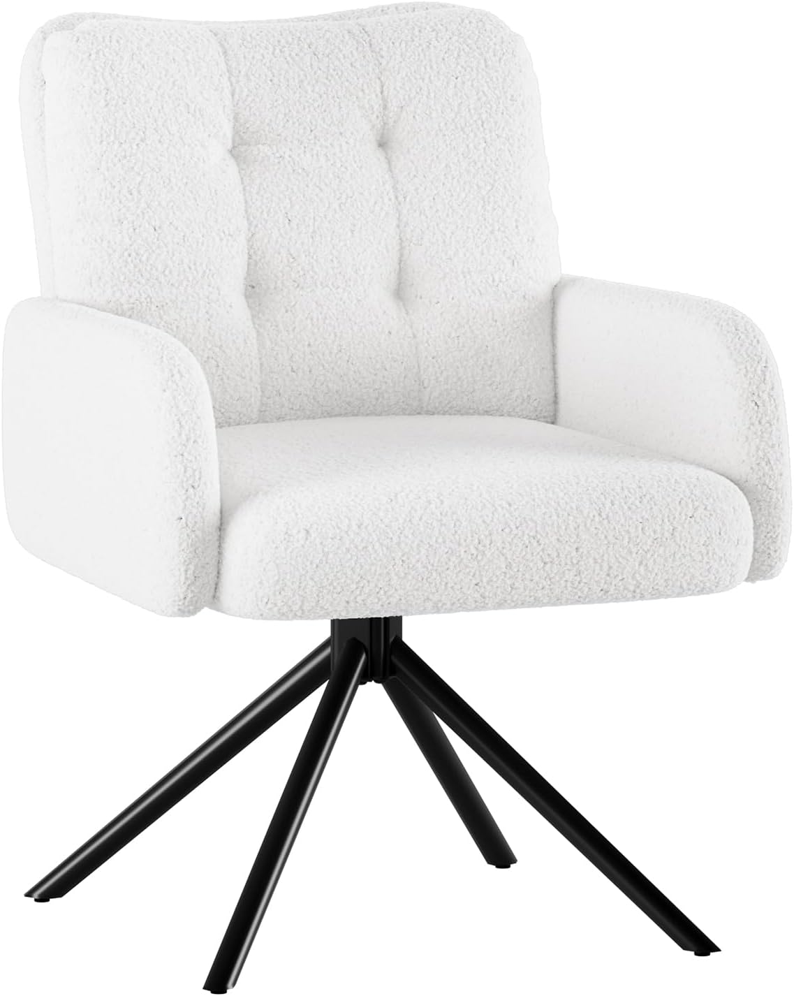 Detalle de Luxstein HM044946 White Bouclé Tub Chair with 360° Swivel and Metal Frame