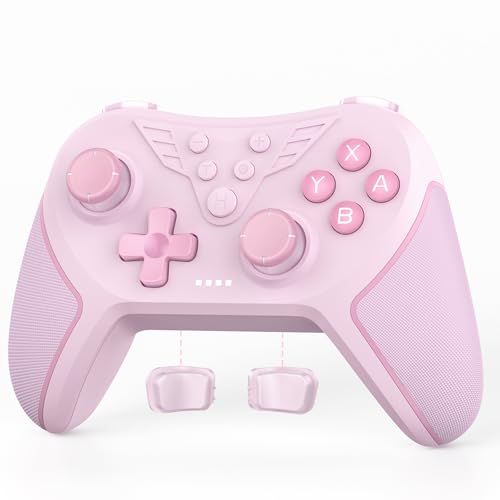 Detalle de LATEC Mando inalámbrico para Switch/Switch 2 (Switch Lite y Switch OLED) con Hall, giroscopio 6 ejes y turbo, rosa